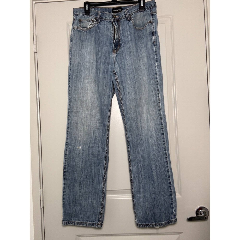Claiborne Ankle Jeans Mens 34x34 Blue Denim Cotton Medium Wash Straight‎ Leg